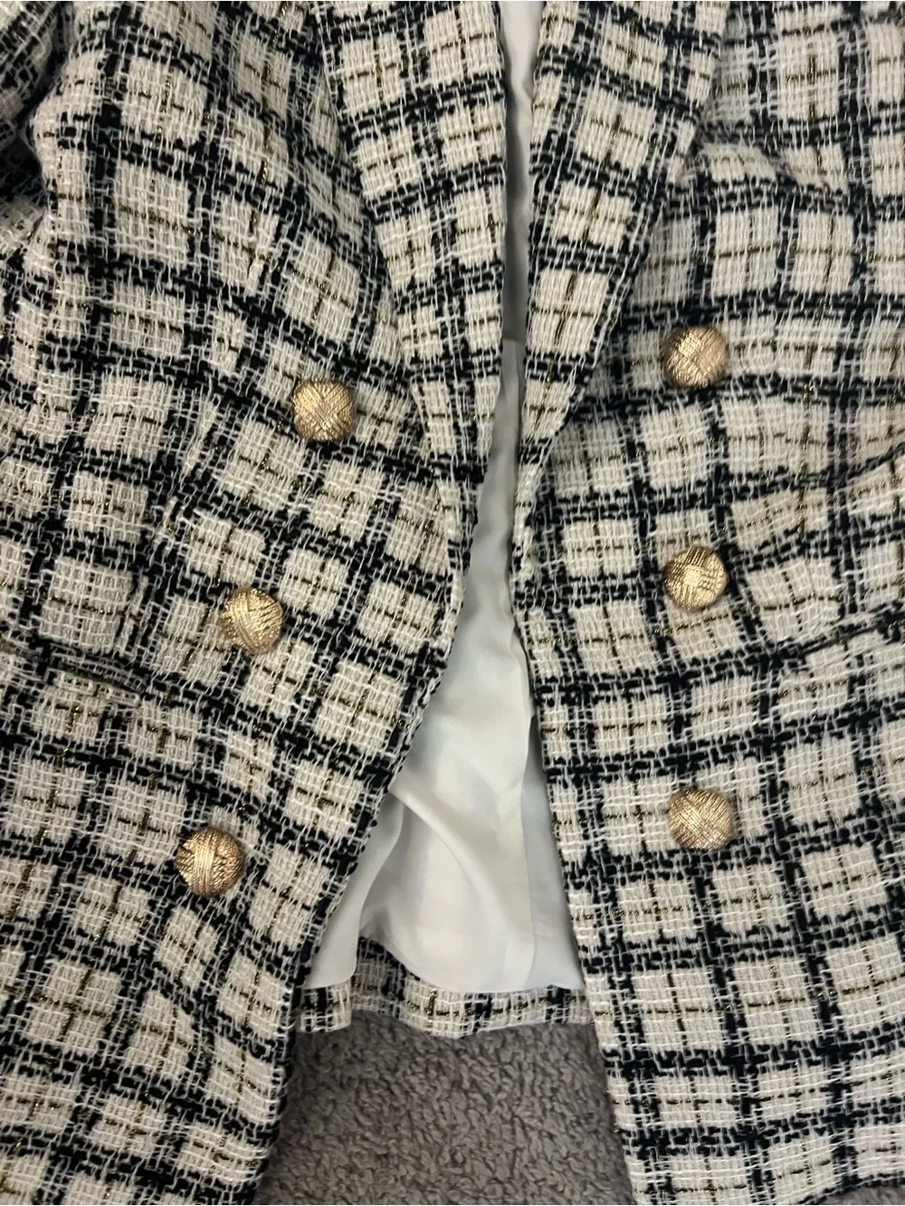 Tahari ASL Faux Double-Breasted Tweed Blazer – Black/Beige – Women’s Size 8 - Picture 6 of 11